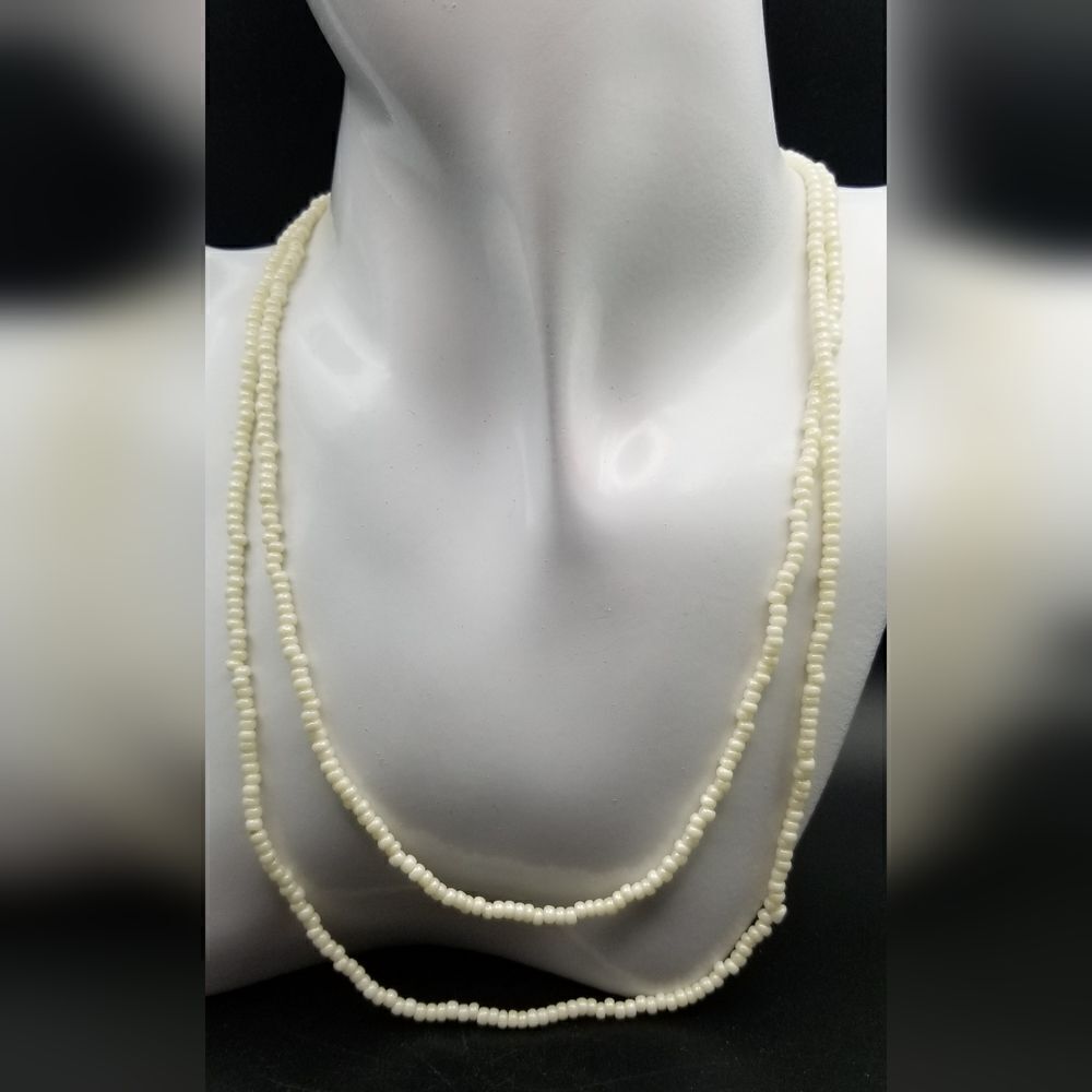 Milky lucite shell seed beaded necklace. N118